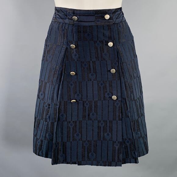 MARC by MARC JACOBS Size 0 Navy Black Cotton Blend Geometric Buttoned Midi Skirt - Picture 1 of 5